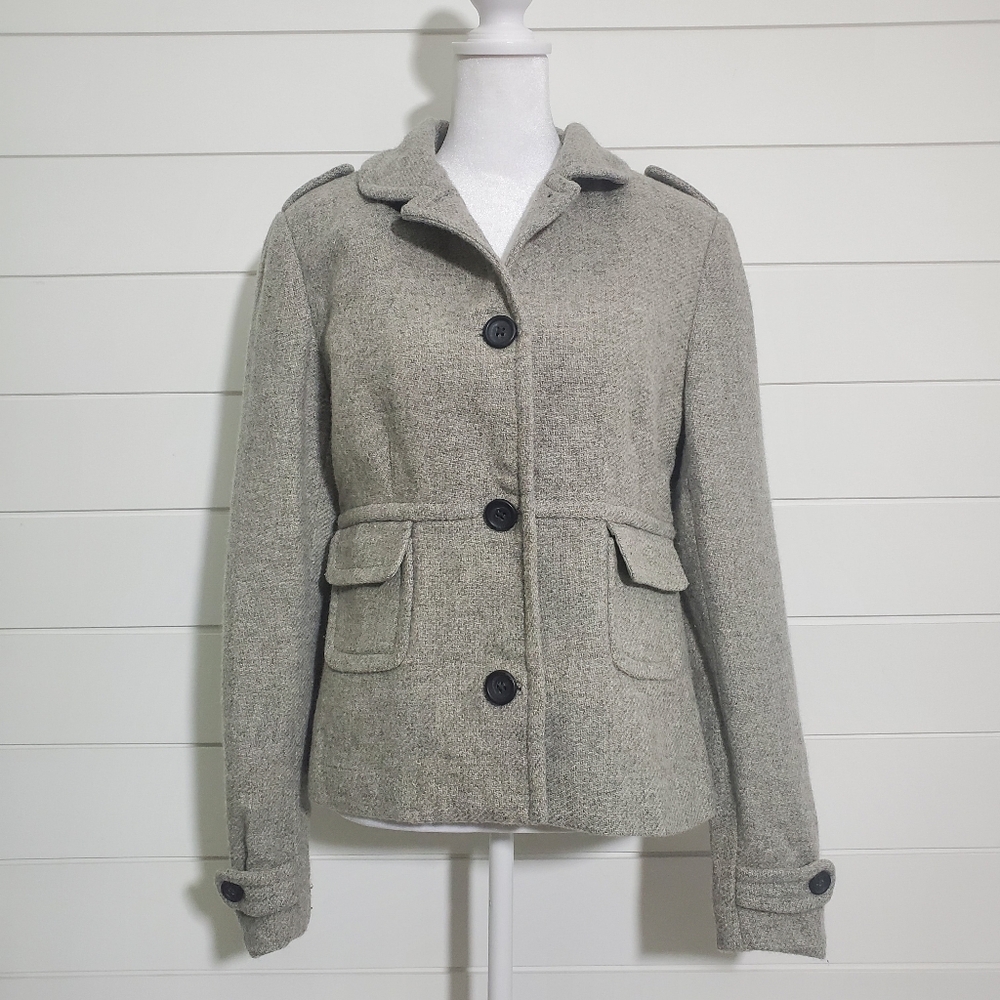 Banana Republic wool blend Women Long Sleeve‎ Lined Gray Jacket Size M